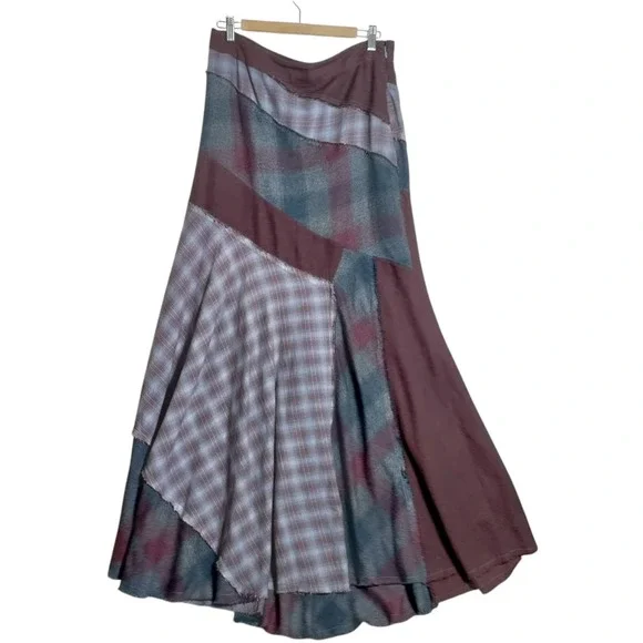 Free People Palma Plaid Flannel Maxi Skirt Size 14 Boho Peasant - Picture 2 of 7